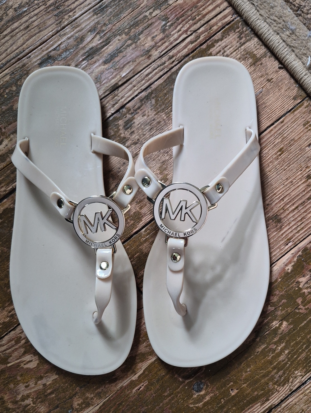 Michael Kors Cream MK Logo Jelly Thong Sandals